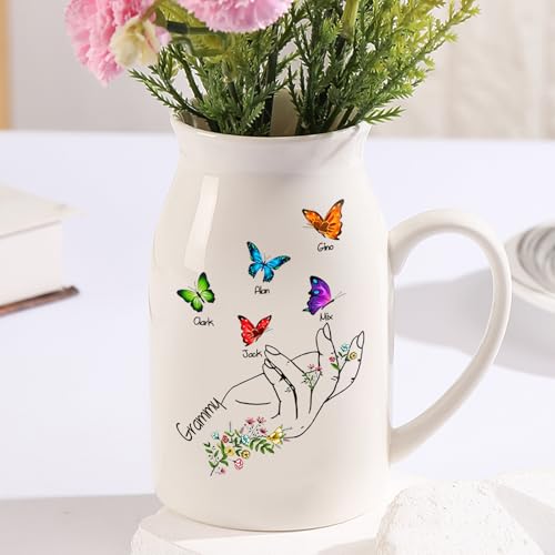 Personalized Flower Vase Small Ceramic Vase Custom with Kid's Name Mother's Day Birthday Gift for Mom, Wife, Grandma, Mama, Nana for Home Decor Living Room Bedroom - color: Style 05