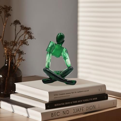 Reading Women Statue, Translucent Green Resin Thinker Sculptures, Abstract Art Ornament, Modern Aesthetic Figurine Decoration for Home Living Room Bedroom Office Shelf Table Desk Bookshelf Decor - color: Green, size: Right Hand