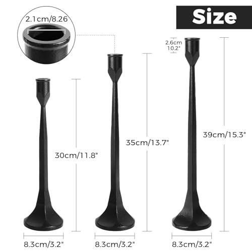 Vintage Cast Iron Black Taper Candle Holders Set of 3 Antique Decorative Candlestick Holder for Wedding Dining Table Party Rustic Home Decor - color: Black