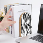 Wooden Bookends 2 Pcs,Black and White Zebra Animal Print Heavy Duty Office Book Ends Anti Slip Book Shelf Holder with Metal Base Decorative Book Stands - color: Black and White Zebra Animal Print