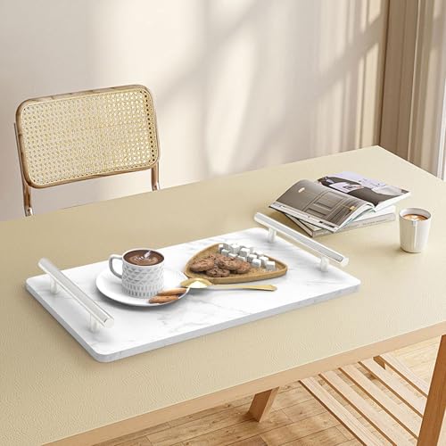 Guest Towel Holder Tray for Bathroom,Marble Bathroom Tray with Handles - Napkin Holder for Bathroom & Kitchen -Decorative Tray for Living Room & Cosmetic(Silver,Large) - color: Silver, size: 13" x 7.1" x 2"