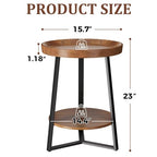 Gadroad Round End Table with Storage Shelf, 2 Tier Farmhouse Side Table Nightstand for Living Room, Bedroom, Wood Tabletop & Black Metal Frame, Brown 15.7 * 15.7 * 23.0inches - color: Brown, style: No Charging Station