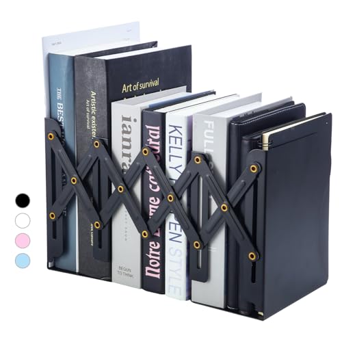 M&G Adjustable Bookends Book Ends for Shelves, Metal Bookend for Heavy Books, Desk Magazine File Organizer Holder Extends up to 20in, Book Stopper for Home, Office, Classroom (Black) - color: Black