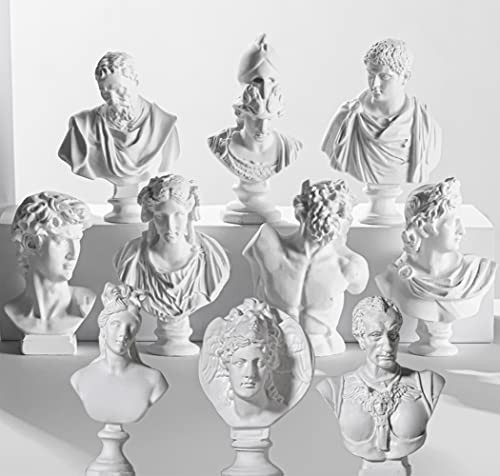 LAGOM HOUSE Greek Bust Statue and Sculptures Set of 10 PCS Greek Bust Statue Decor Roman Resin Mini Greek Mythology Figurine Greek God Bust Small for Decor/Gifts/Drawing