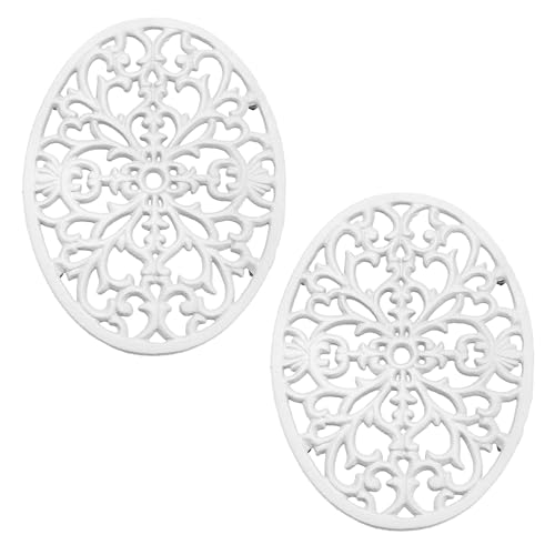 Sumnacon 2 Pcs Oval Cast Iron Trivet - Antique Heat Resistant Metal Trivet for Hot Dish Pot Pan Teapot, Vintage Well Made Hot Plate Pad for Kitchen Dining Countertop Table,White - color: White, size: 9.6 x 7.2 Inch
