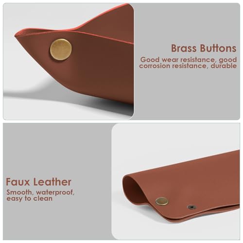 2 Pack (Size:9.84"&7.87") PU Leather Jewelry Valet Tray,Portable Entryway Table Nightstand Desk Tray Catchall Travel Plate Organizer for Phone, Keys, Wallet, Watch,Coin (Brown) - color: Brown