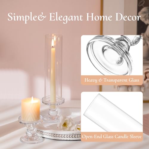 Hurricane Glass Taper Candle Holder: 10pc Tall Hurricane Candle Holders for Home, Clear Tapered Candlestick Holders with Open Ended Glass Sleeve Candle Stick Holders for Table Centerpieces - size: S - 10 Pcs