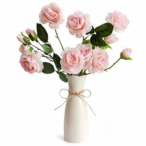 Small Vase White Ceramic Jute Rope Simple Vases for Home Decor Minimalist Modern Flower Vase Elegant Decorative Glossy Vase for Pampas Grass, Office, Living Room, Mantel and Bedroom Décor - color: White