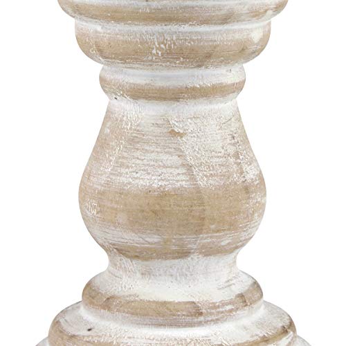 Stonebriar Antique White Wooden Pillar Candle Holder, Vintage Seaside Pillar Stand for Dining Table Centerpiece, Coffee Table, Mantel, Or Any Table Top, Medium - color: Off White, size: 6 inches