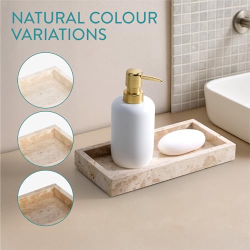 Navaris Travertine Decorative Tray - Durable Bathroom Organiser - Trays for Perfume, Jewellery, Vanity & Coffee Table Decor - 25 x 12cm Rectangle Tray, Beige - size: 9.8" x 4.7" x 1.2"