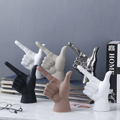 Rayberro Ceramic Hand Gesture Sculpture Creative Hand Statue Home Decor Hand Gesture Figurine Decors for Living Room Bedroom Office Bookshelf Coffee Tabletop Ornaments Decorations Gift (White) - color: White