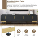 ON-TREND Modern TV Stand with Metal Legs and Gold Handles for TVs Up to 80'', Media Console Table with Cabinets and Adjustable Shelves, Luxury TV Cabinet with Geometric Lines for Living Room, Black - color: Black+gold1