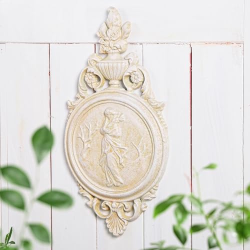 Sungmor Ornate Cast Iron Wall Art Plaque – Classical Woman Relief in French Country Style, Decorative Wall Sculpture - Vintage Hanging Décor for Home, Garden, or Patio – Antique White Finish - color: Vintage White & A