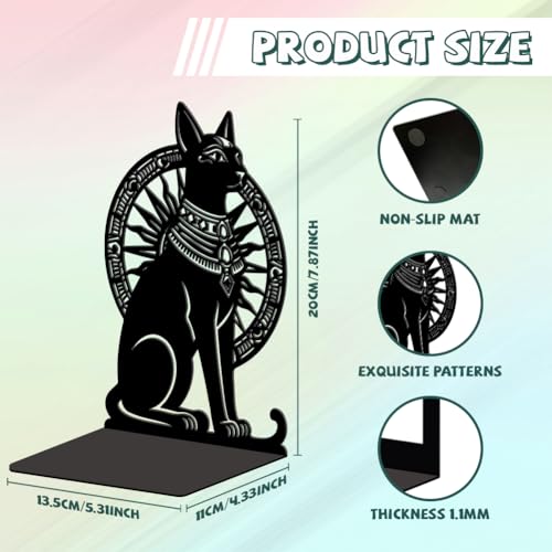 Peacoblue Metal Bookends for Shelves, Modern Decorative Heavy Duty Study Book Ends Stoppers for Office, Desk, Shelf, Room 5.3"x4.3"x7.9" Cast Iron Simple Tall Bookends 1 Pair (Egyptian Cat) - style: Egyptian Cat