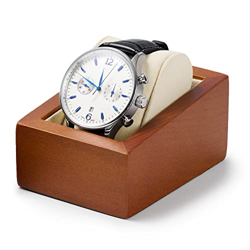 Oirlv Solid Wood Single Watch Display Stand Showcase Jewelry Stand Watch Holder with Pillow(Square Single, Creamy-white) - color: Creamy-white, size: Square Single