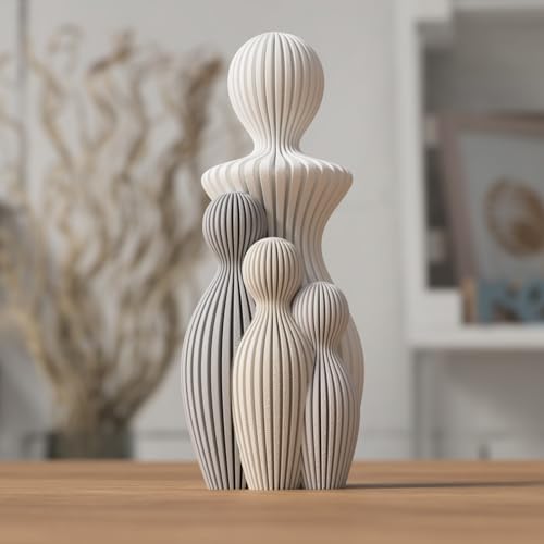 Znet3D Modern Abstract Sculpture – Mother with Three Children – Minimalist Ribbed Figurine Set – Handmade Symbol of Family & Nurture with Custom Color Options Home Decore