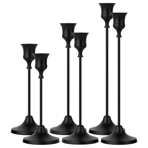 2 Sets(6 Pcs) Black Tapered Candle Holder,Candlestick Tall Metal Candlestick Holders for Table Centerpiece Home Decor for Wedding Fireplace Mantel Housewarming Gift Fits 3/4 Inch Thick Candles - color: Black