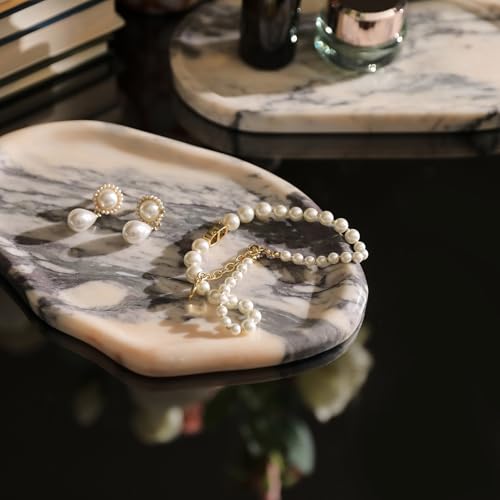 Natural Marble Cloud Shape Jewelry Tray, Key Tray for Entryway Table, Jewelry Dish Trinket Tray for Home Décor, Ring Holder for Women Gift, DAEBFC (10"(25cm) X 5"(12.5cm)) - size: 10"(25cm) X 5"(12.5cm)