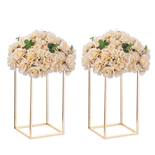 NUPTIO Gold Metal Rectangular Vase, 2 Pcs 15.75 inches Tall, Elegant Floral Centerpiece for Wedding, Housewarming, Mother's Day, Birthday, Anniversary, Party Decorations - size: 15¾ inch Tall