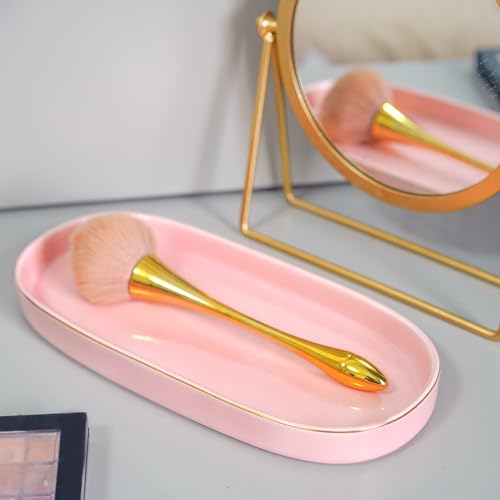 10x5 Bathroom Vanity Tray, Oval Ceramic Decorative Perfume Candle Tray for Bathroom/Kitchen Counter, Pink - color: Pink