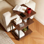 360° Swivel Side Table with Storage, Height Adjustable, Smooth-Rolling Wheels, C-Shaped End Table for Couch/Sofa, Recliner, Living Room, Walnut-Look - color: Walnut - Look