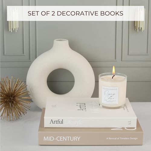 Aesthetic Decorative Books - Set of 2 Stylish Boxes Enhance Your Coffee Table, Bookshelf or Mantel Decor - Beautiful Fake/Faux Books for Modern Home Decoration, Photo Storage and as a Keepsake Box - color: Brown-Beige