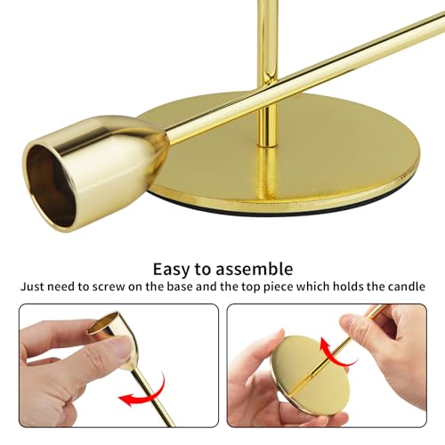 Ohtomber Metal Gold Candle Holder - 3PCS Candlestick Holders, Candlesticks Centerpiece Wedding Table Decor, Fit Pillar 3/4" Thick Tapered & Led Candles - color: Gold