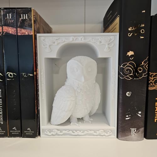 Dragons Awakening Book End – Fantasy Book Nook Insert for Dragon Readers – Unique Home Decor for Bookshelves & Libraries (White - Owl) - color: White - Owl