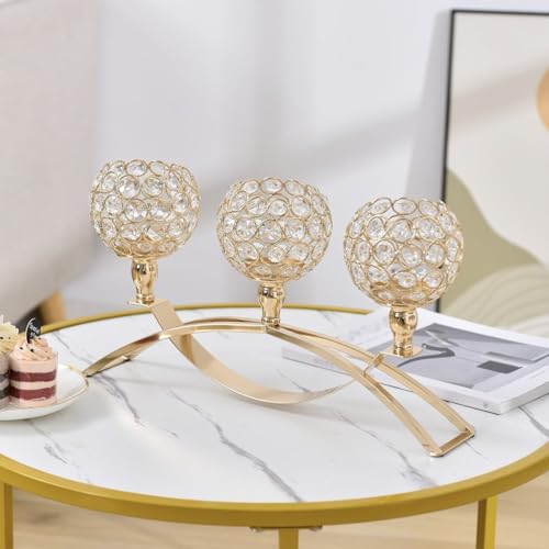 VINCIGANT Candle Stick Holder Decor Gold Candle Holders for Wedding,3-Candle Candelabras for Valentine's Day Party Dinning Room Table Centerpiece,Gift Boxed for Housewarming - size: 1 Piece 8.3" tall