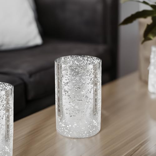 WGVI Hurricane Candle Holder Sleeve, W: 4", Ht: 6", Silver Speckled Glass Cylinder Open Both Ends, Chimney Tube Shade, 1 Piece - size: 4x6"H