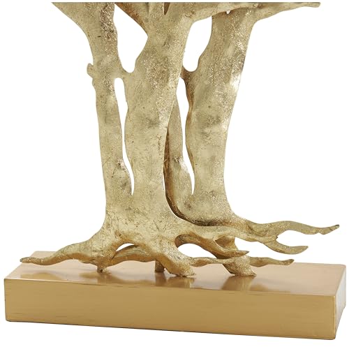 Deco 79 Metal Tree Decorative Sculpture Metallic Home Decor Statue with White Leaves, Accent Figurine 23" x 3" x 24", Gold