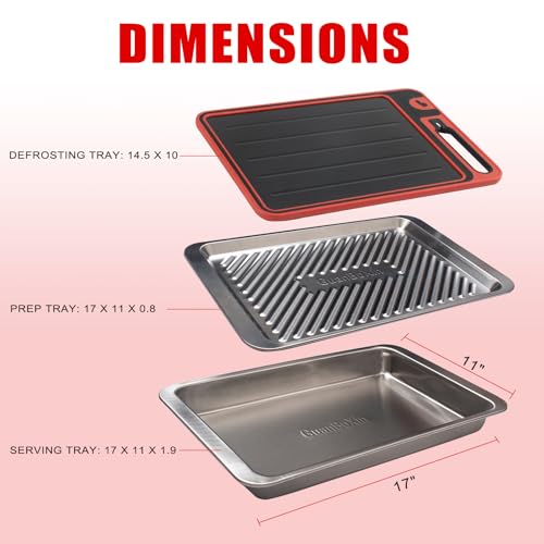 Grilling Prep and Serve Trays, Set of 3 Stackable Stainless Steel BBQ Trays with Cutting Board, Deep Marinating Container, Serving Platter for Plating Food, BBQ Prep Tub for Marinating Meats - style: Deep Prep Trays with Cutting Board