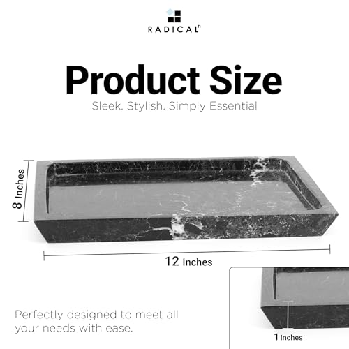 Radicaln Mable Serving Tray 12" Inches Black Handmade Rectangle Cafeteria Trays for Kitchen Countertop Ideal Food and Serving Dishes, Serving Platter for Party Supplies - color: Black
