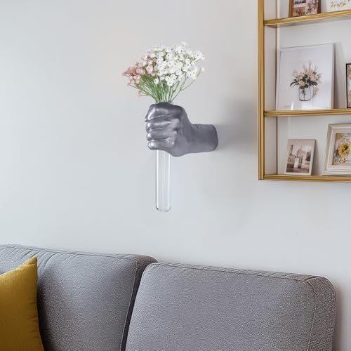 Silvery Wall Sculptures, Hand Vases Home Decor, Wall Mount Art Sculpture, Unique Wall Art Statue, Funky Flower Vase Decorations, Modern Eclectic Hanging Decor,Glass Test Tube Vase (Silvery) - color: Silvery