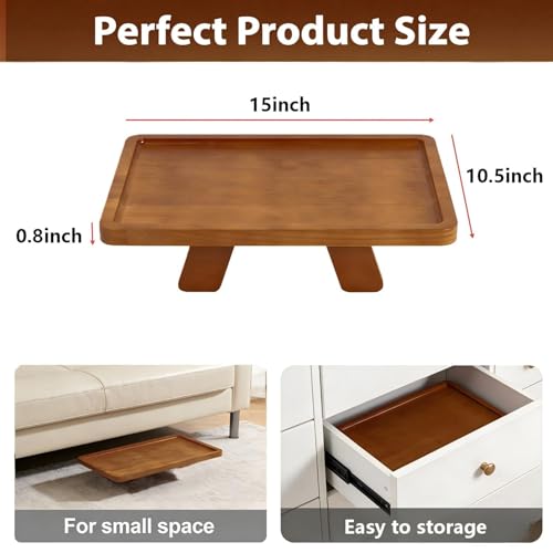 Acacia Wood Couch Tray Between Cushion, Folding Sofa Table Insert for Middle Organizer for Snacks, Drinks, Remotes,15x10.3-inch