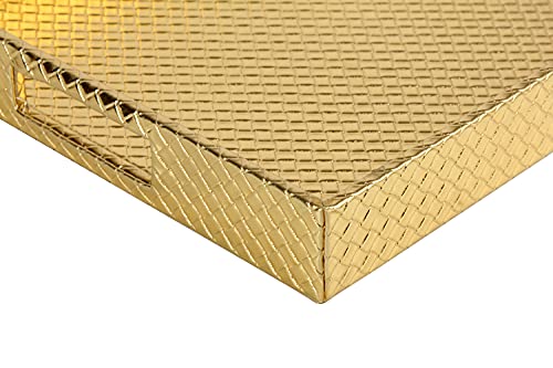 HofferRuffer Rectangle Serving Tray with Hole Handles for Coffee Table, Breakfast, Tea, Food, Butler - Countertop, Kitchen, Vanity Serve Tray, 16.2 x 12.2 x 2 inches, Faux Leather (Gold) - color: Gold, size: 16.2" x 12.2" x 2"