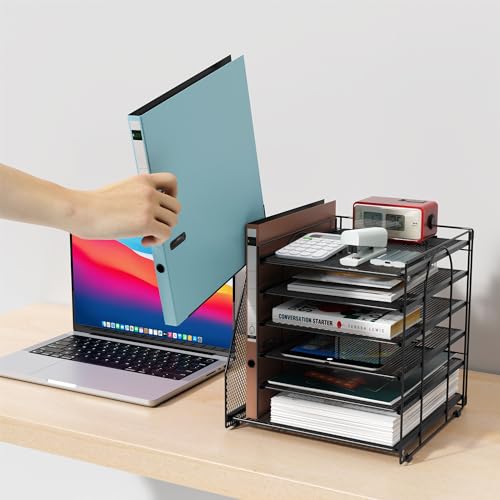gianotter 6-Tier Paper Organizer With Magazine Holder, Desk Organizers and Accessories, Desk Accessories & Workspace Organizers, File Organizer for Office Supplies Storag (Black, 6-Tier) - color: Black, size: 6-Tier