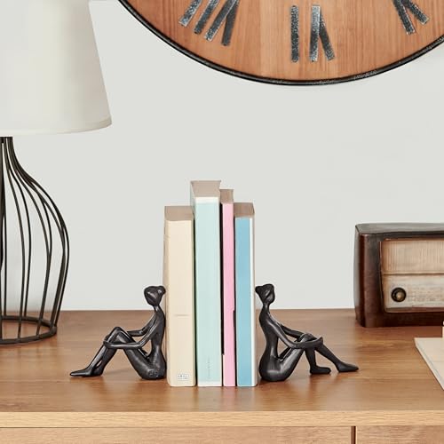 Brown Cast Iron Abstract Sitting Female Sculpture Pair Bookend Set of 2 - Tabletop Figurines for Desks, Accent Tables, or Shelves