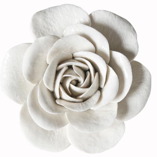 Ceramic Flower Wall Decor Handmade Rose Art Flower for Living Room Home Hallway Bedroom Kitchen Farmhouse Bathroom Dining Room Camellia White 15 cm - color: Camellia 3-white, size: 5.9 in