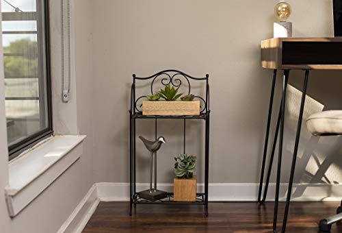 BIRDROCK HOME 2-Tier Metal Tiny Plant Stand Shelf - Decorative Mediterranean Scroll Design - Lightweight Folding - Black Metal Holder Rack - Indoor or Outdoor Use - Great for Small Spaces - Small