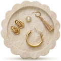 Threehoney 5.5 Inch Small Travertine Scallop Edge Stone Tray Marble Jewelry Dish Trinket Tray for Women, Perfume, Coffee Table(Round) - style: Round