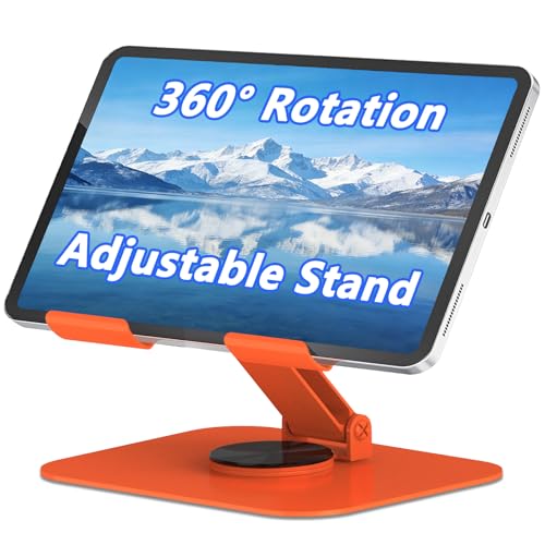 Metal Tablet Stand, Adjustable 360° Rotation Tablet Holder Compatible with 4-13" Tablet Such as iPad Pro Air, iPad mini, Tab S11 10, Surface Pro 12 (Orange) - color: Orange