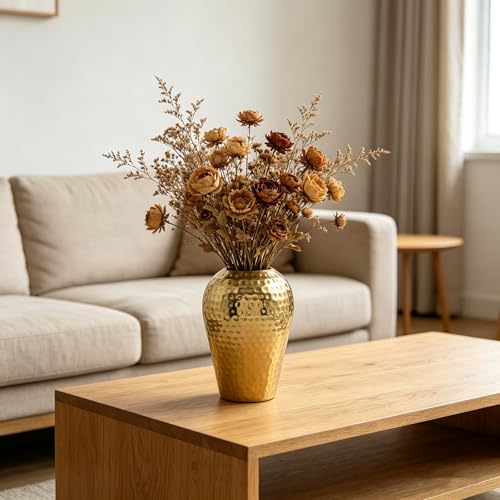 Hosley's 10" High Gold Finish Hammered Metal Vase – Elegant Gift for Floral Arrangements, Weddings, Special Events, Aromatherapy, Spa, Reiki, Meditation - color: Gold