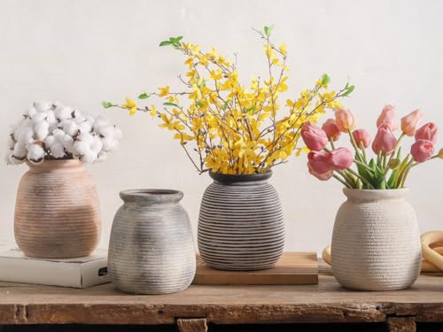Ceramic Flower Vase, 7.48" Rustic Vases Home Decor Farmhouse Vintage Pampas Decorative Pottery Clay Vases for Table Living Room Bookshelf Entryway Kitchen Bathroom Bedroom - color: 7.5“ H - Rustic
