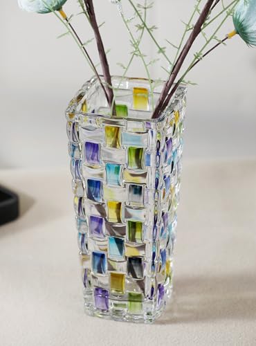 Magcolor Hand Painted Blue Woven Glass Vase -Crystal Flower Vase- 7.7 inch, Glass Plant Vase for Floral Arrangements, Centerpieces, Weddings, Housewarming, Centerpiece Home Deco. - color: Blue