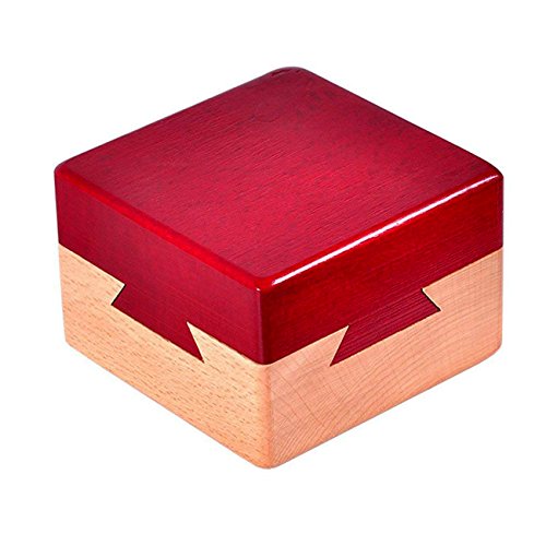 DC-BEAUTIFUL Impossible Dovetail Box Mini 3D Brain Teaser Wooden Magic Drawers Gift Jewelery Box Puzzle Toy for Adults - color: Small Red