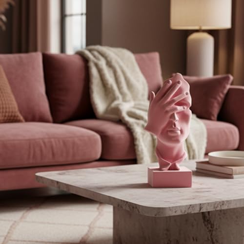 Velvet Flocked Thinker Sculpture Spring Decor for Home, Modern Abstract Art Statue Flocked Collectible Figurines for Room, Bookshelf, Office, Desk Decor (Pink) - color: Nosee-pink