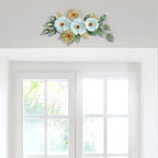 Otoolling 13.7'' Metal Flower Wall Decor, 3D Light Blue & Gold Floral Sculpture with Green Leaves, Hanging Wall Art Accent for Living Room, Bedroom, Bathroom, Home Indoor Outdoor Decoration - style: Classic Style