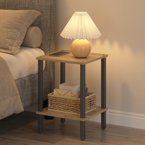 TUTOTAK End Table, Side Table, Nightstand, 2-Tier Storage Shelf, Sofa Side Table for Small Space, Living Room, Bed Room TB01BG034 - color: Greige