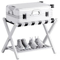 SMIBUY Luggage Rack, Foldable Bamboo Suitcase Stand with Storage Shelf for Guest Room, Bedroom, Hotel, Heavy-Duty, 1 Pack (White) - color: White